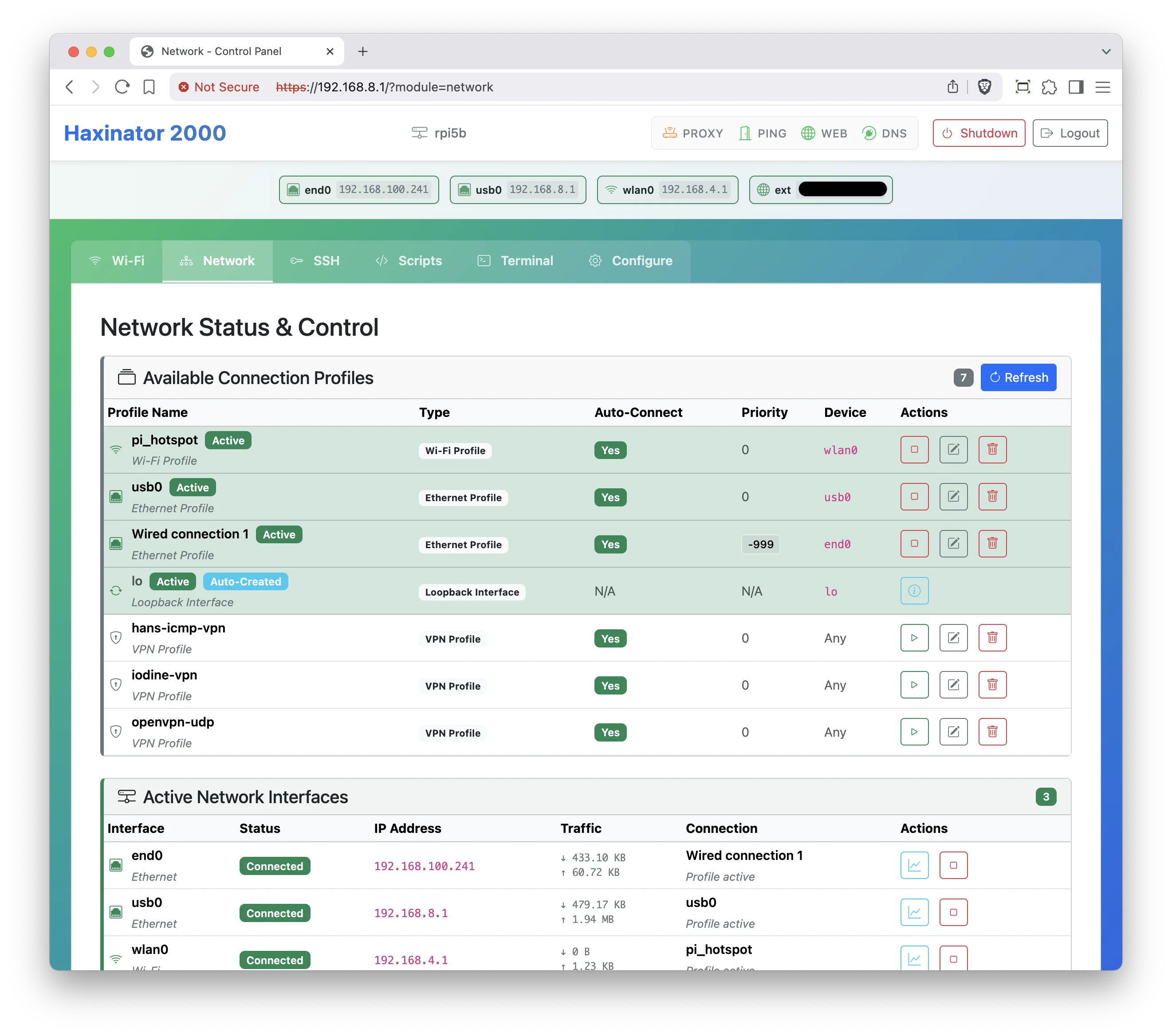 Haxinator Network Manager - Manage network connections and routing