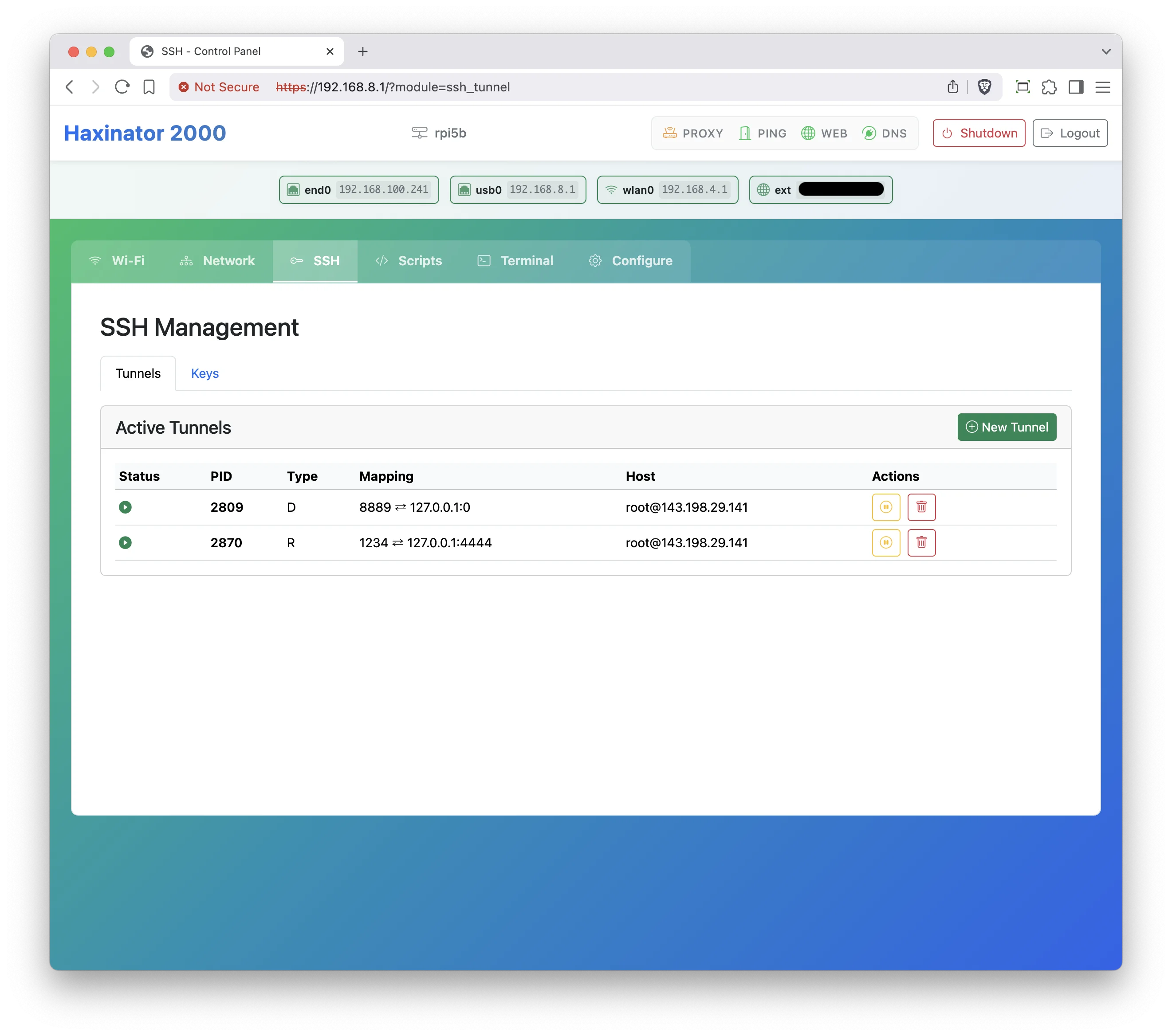 Haxinator SSH Tunnels - Set up secure connections and SOCKS proxies