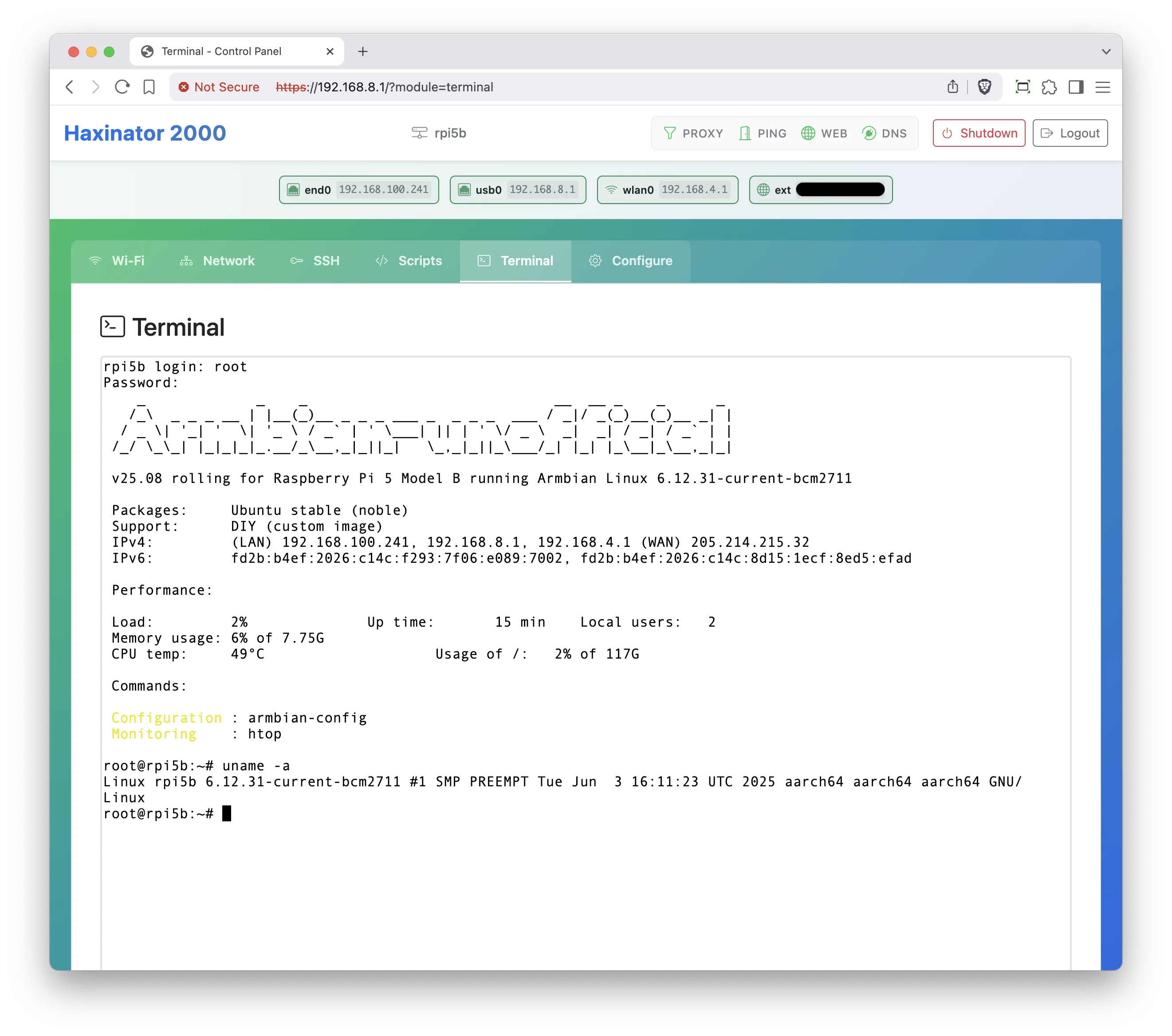 Haxinator Terminal Access - Direct command line interface